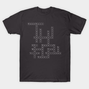 (1970TPOC-D) Crossword pattern with words from a famous 1970 science fiction book. [Dark Background] T-Shirt